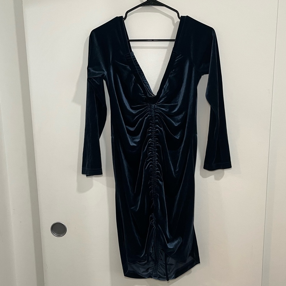 Blue Velvet Off the Shoulders Mini Dress